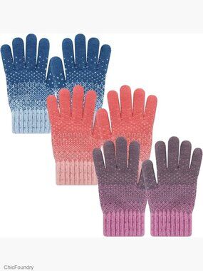 3 Pairs Toddler Kids Winter Knit Gloves Soft Wool Lined Full Finger